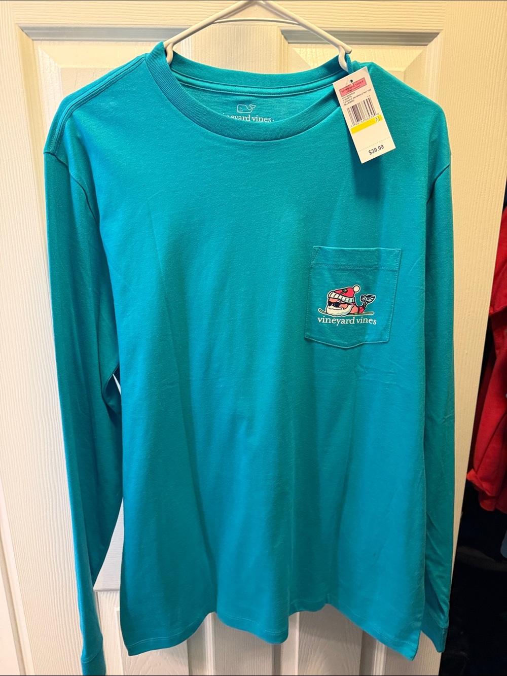 Vineyard Vines Teal Crew Neck Pocket Long Sleeve